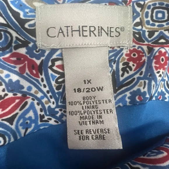 Catherines Dress Size 1X Blue Red Floral Sleeveless Chiffon Midi Boho Casual - Picture 11 of 11